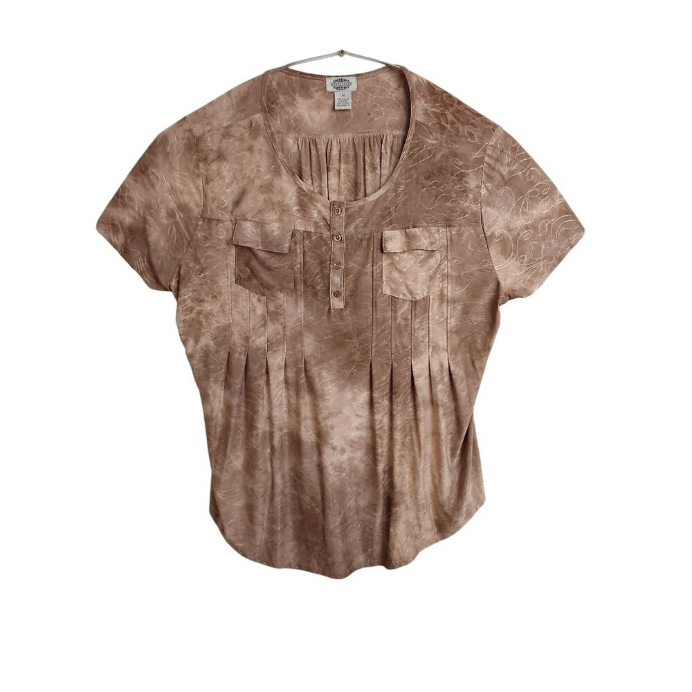 Sienna Grace brown pleated women's plus blouse, size 2x